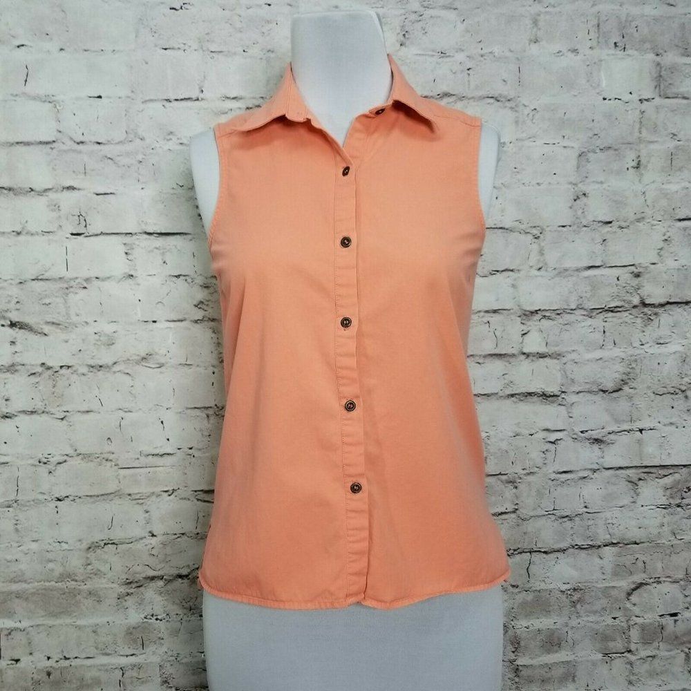 Freebird Womens M Orange Button Front Sleeveless Top Cutout Back Detail
